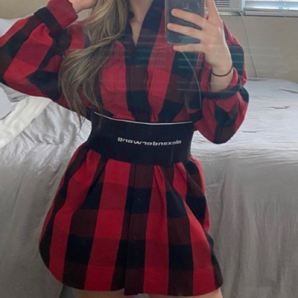 Alexander Wang flannel w/ stretchy elastic belt.